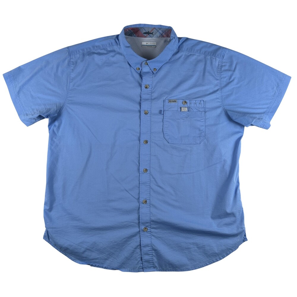 Columbia PFG Shirt Mens XL Blue Short Sleeve Vented Fishing Button Front Top